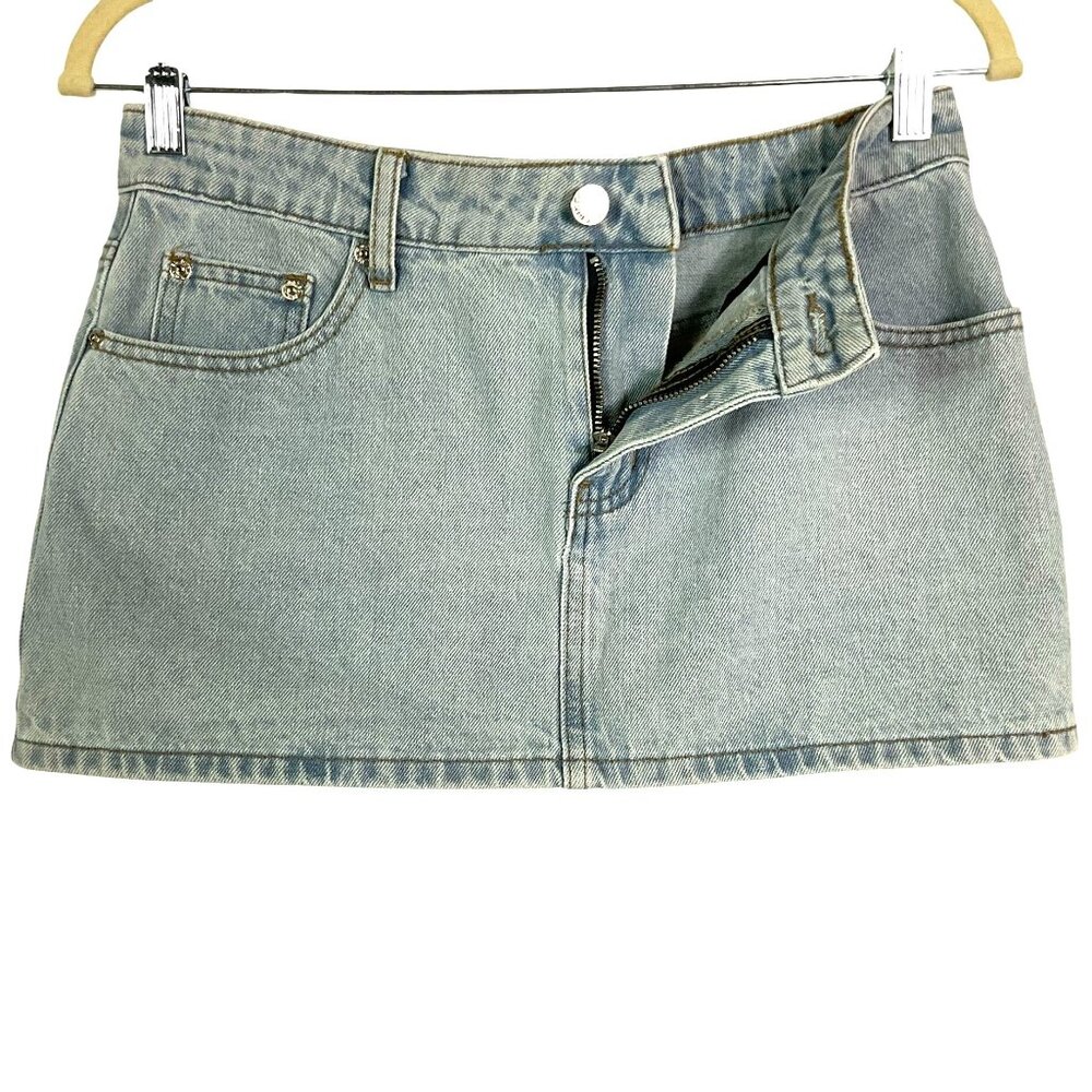 NWT Edikted Chiara Denim Micro Skirt, Size Small, Zipper/Button Closure,  Cotton - Picture 6 of 13